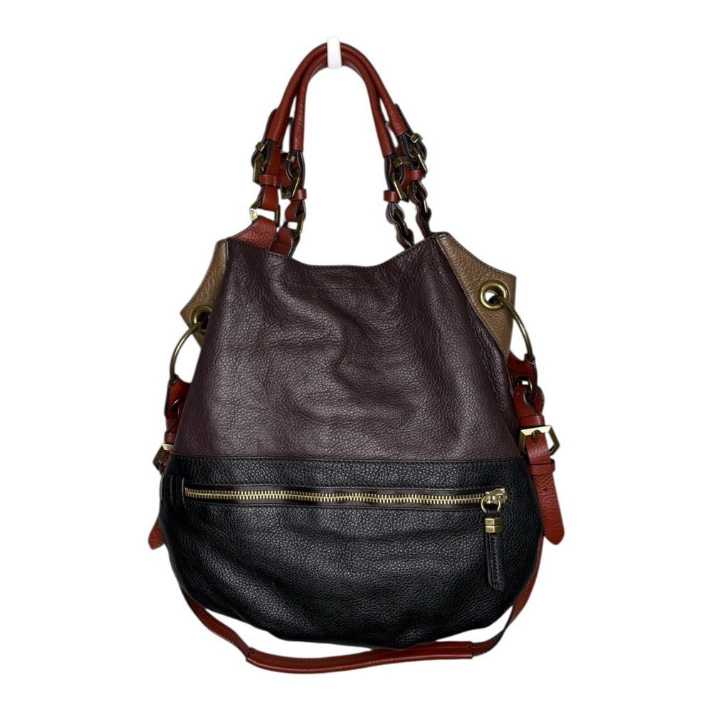 Designer-Inspired Brown and Black Leather Hobo Bag